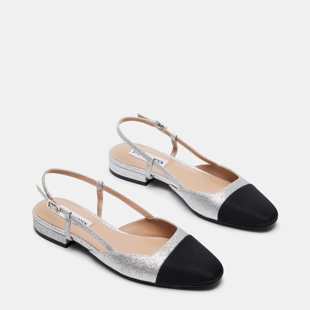 Steve Madden Silver Sling Back Flats